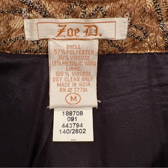 Vintage Gold Brocade Floral Midi Skirt Pleated Sheer Black Trim - Picture 7 of 7